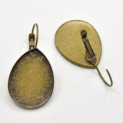 Brass Leverback Earrings Blank Base Settings Cabochon Setting, Teardrop Tray: 25x18mm, 37x19x2mm, Pin: 1mm