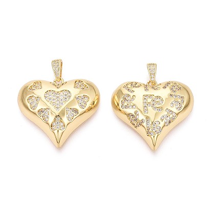 Латунные микропаве прозрачные подвески с фианитом, сердце прелести