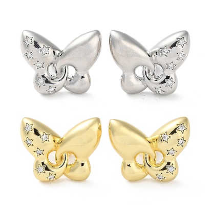 Butterfly with Star Rack Plating Brass Micro Pave Clear Cubic Zirconia Stud Earrings for Women, Long-Lasting Plated, Lead Free & Cadmium Free