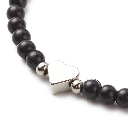 2Pcs 2 Colors Acrylic & Brass Heart Braided Bead Bracelets Set, Nylon Cord Adjustable Bracelets for Women