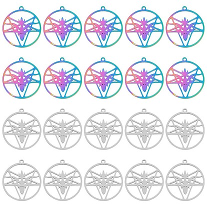 20 шт. 2 цвета 304 подвески из нержавеющей стали, плоский круглый узор со звездами и козами