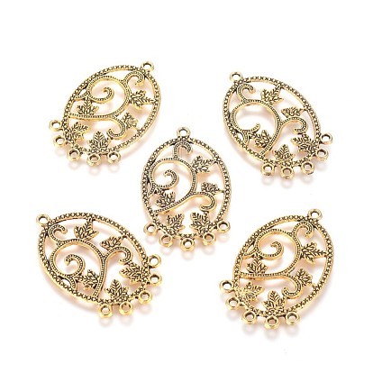 Liens de composants en alliage de lustre de style tibétain, ovale avec des feuilles