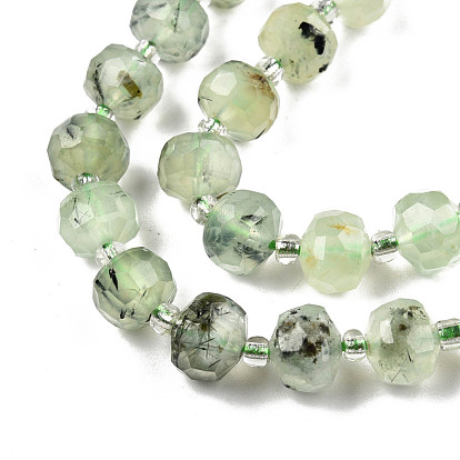 Natural Prehnite Beads Strands, with Seed Beads, Faceted, Rondelle