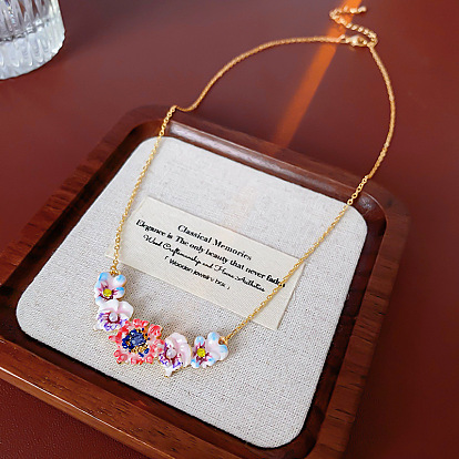 Латунные стразы и искусственный жемчуг красочные цветочные нагрудные ожерелья, с эмалью