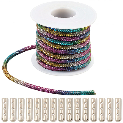 5 ярды синтетических резиновых шнуров со стразами, с 20шт. соединителями для шнурков из сплава в виде колонн, платина