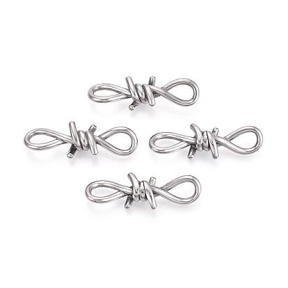 304 Stainless Steel Barbed Wire Links, Knot Connector Charms, Non-Tarnish