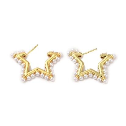 Boucles d'oreilles à clous en laiton plaqué à crémaillère, avec des billes en plastique, plaqué longue durée, sans plomb et sans cadmium, étoiles