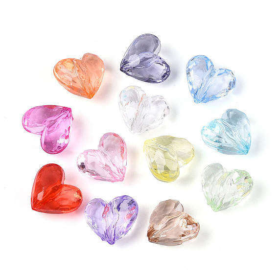 Transparent Acrylic Beads, Heart, Faceted