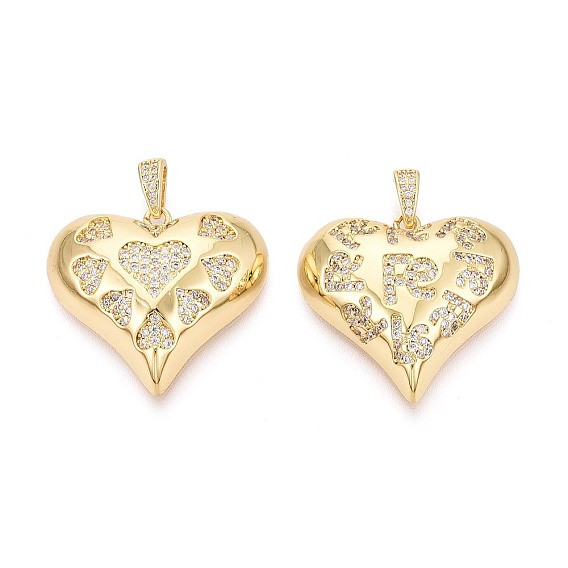 Латунные микропаве прозрачные подвески с фианитом, сердце прелести