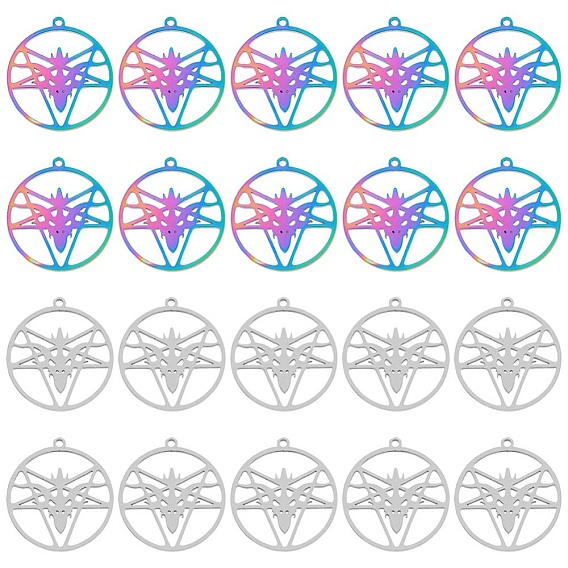 20 шт. 2 цвета 304 подвески из нержавеющей стали, плоский круглый узор со звездами и козами