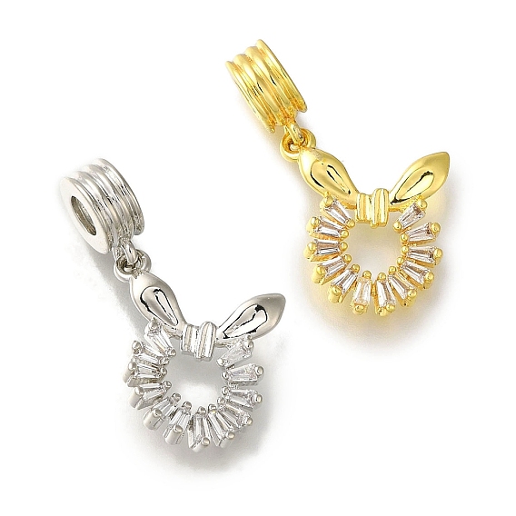 Стеллажное покрытие латунь проложить прозрачный кубический цирконий европейские подвески с подвесками, подвески в виде кролика с большими отверстиями, без свинца и без кадмия, долговечный