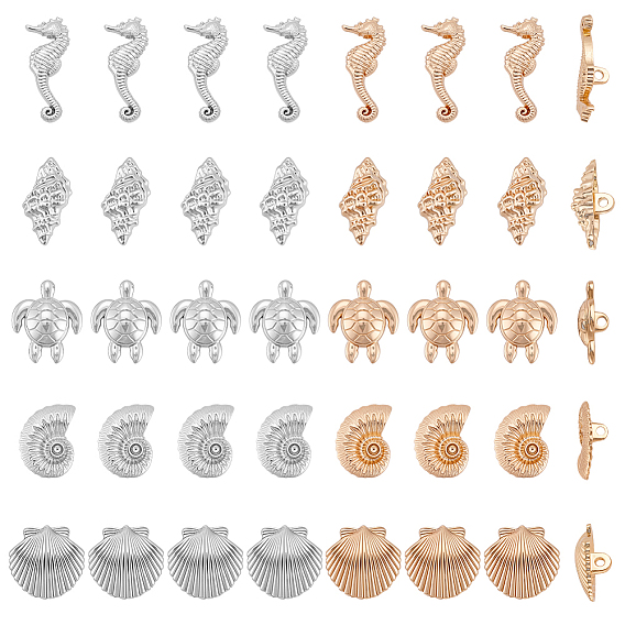 40шт. 10 стили 1-отверстие пуговицы из сплава на хвостовике
