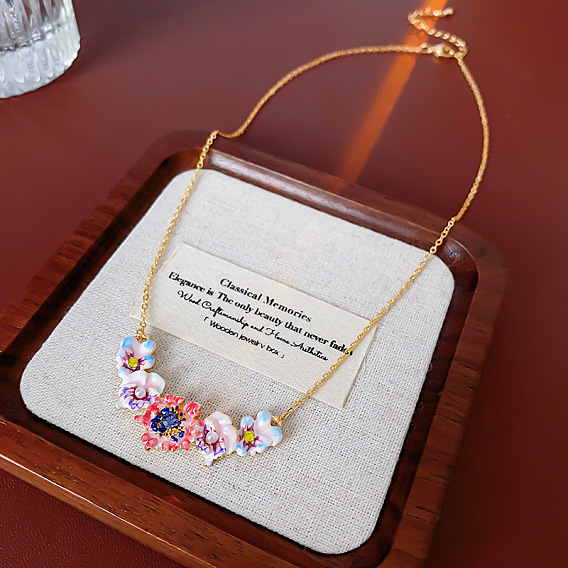 Латунные стразы и искусственный жемчуг красочные цветочные нагрудные ожерелья, с эмалью