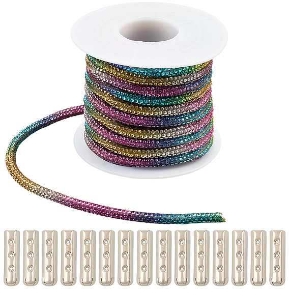 5 ярды синтетических резиновых шнуров со стразами, с 20шт. соединителями для шнурков из сплава в виде колонн, платина