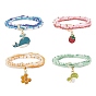 4Pcs 4 Style Glass Seed Beaded 4 Layer Multi-strand Bracelets Set, Whale & Strawberry & Honeycomb Alloy Enamel Charms Stackable Bracelets for Women