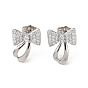 Brass Rhinestone Stud Earrings with Glass, Bowknot
