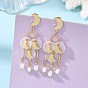 304 Stainless Steel Chandelier Earrings, Natural Cultured Freshwater Pearl Beads with Capiz Shell Dangle Earrings, Golden
