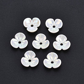 3-Petal ABS Plastic Imitation Pearl Bead Caps, AB Color Plated, Flower