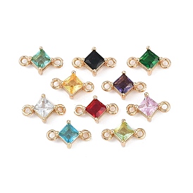 Brass Pave Glass Rhombus Links Connector Charms, Golden