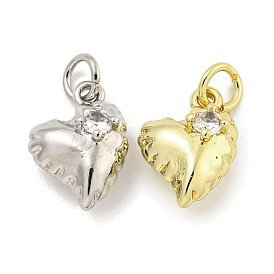 Rack Plating Brass Micro Pave Clear Cubic Zirconia Charms, with Jump Rings, Cadmium Free & Lead Free, Long-Lasting Plated, Heart