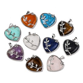 Valentines Day for Her Ideas Heart Gemstone Pendants, with Platinum Plated Brass Pendant Settings