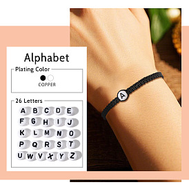 Плоские круглые браслеты из плетеных бусин из смоляных бусин с буквенным узором, регулируемые плетеные браслеты из хлопкового шнура для мужчин и женщин