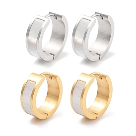 304 Stainless Steel & Natural Shell Huggie Hoop Earrings for Women, with 316 Surgical Stainless Steel Ear Pins
