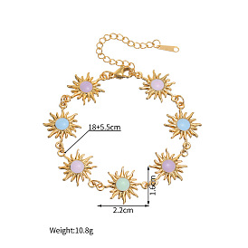 304 Браслеты-цепочки из нержавеющей стали с эмалированным покрытием для женщин, солнце, золотые