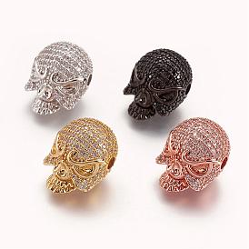 Brass Micro Pave Cubic Zirconia Beads, Skull