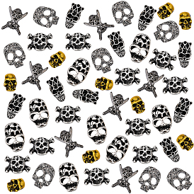Olycraft 90Pcs 6 Style Alloy Skull Cabochons, Nail Art Decoration Accessories