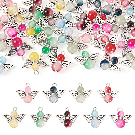 36шт 9 цвета имитация нефритового стекла подвески, ангел, с железной петлей и алюминиевым крылом