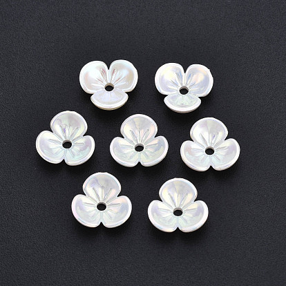 3-Petal ABS Plastic Imitation Pearl Bead Caps, AB Color Plated, Flower