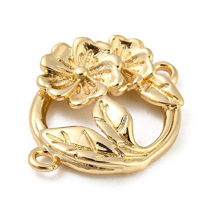 Brass Connector Charms, Ring with Flower & Leaf