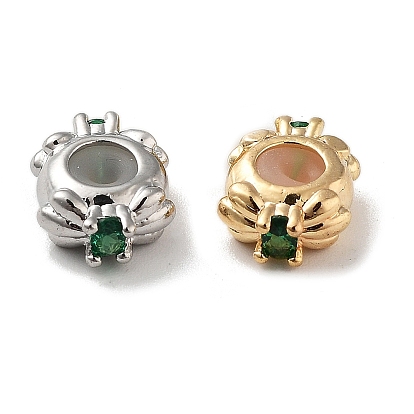 Brass Micro Pave Green Cubic Zirconia Beads, Long-Lasting Plated
