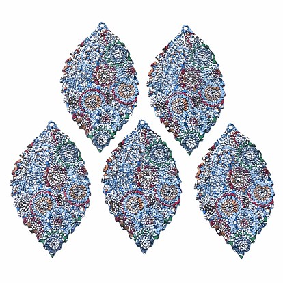 430 Stainless Steel Big Pendants, Spray Painted, Etched Metal Embellishments, with Flower Pattern, Leaf