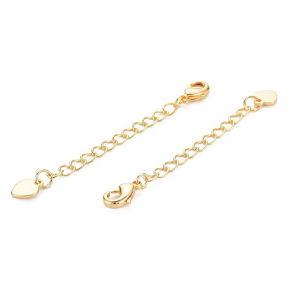 Brass Chain Extender, with Lobster Claw Clasps and Tiny Heart Charm, Cadmium Free & Nickel Free & Lead Free