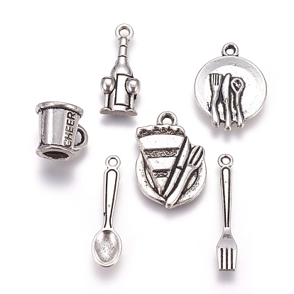 Tibetan Style Alloy Pendants, Tableware Theme, Mixed Shapes