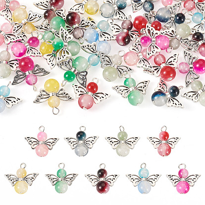 36шт 9 цвета имитация нефритового стекла подвески, ангел, с железной петлей и алюминиевым крылом