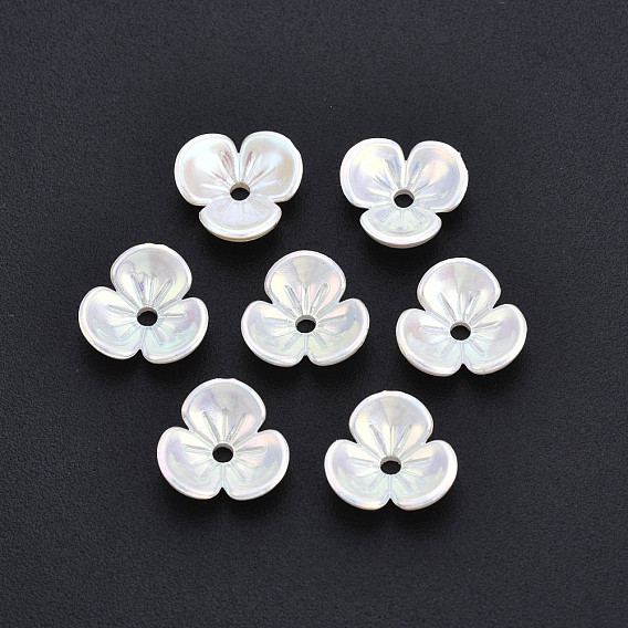 3-Petal ABS Plastic Imitation Pearl Bead Caps, AB Color Plated, Flower