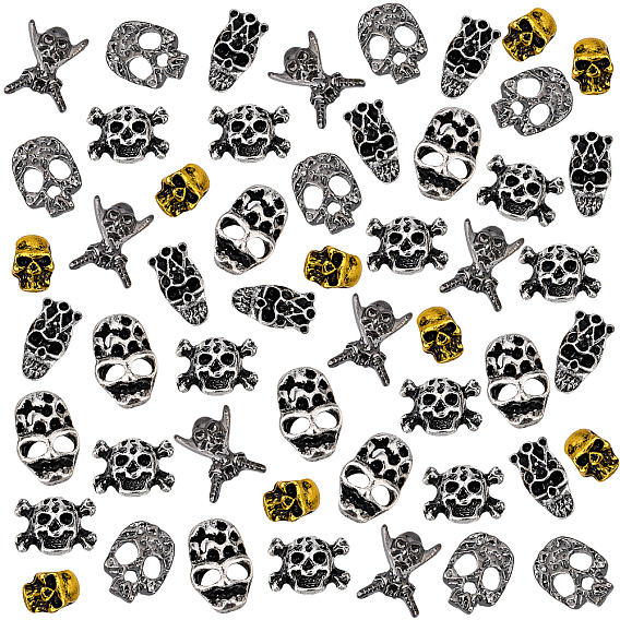 90pcs 6 cabochons en alliage de style crâne, accessoires nail art de décoration