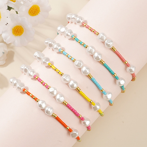 Летние браслеты ручной работы из стеклянных бусин для женщин, с имитацией жемчуга