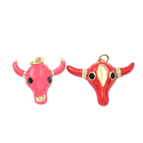 Латунные подвески, прелести головы быка, с эмалью, без кадмия и без свинца, стойки покрытие, долговечный, реальный 18 k позолоченный, с целью перехода в кольце