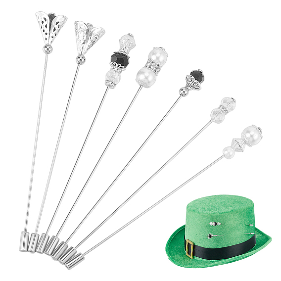 7шт. латунные броши, со стеклянной жемчужиной и стеклом