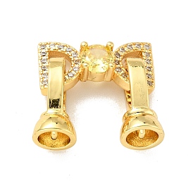 Rack Plating Brass Micro Pave Clear & Yellow Cubic Zirconia Fold Over Clasps, Cadmium Free & Lead Free, Long-Lasting Plated, Bowknot