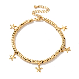 Вакуумное покрытие pvd 304 браслет из нержавеющей стали с подвесками в виде морской звезды и 201 круглыми бусинами из нержавеющей стали для женщин