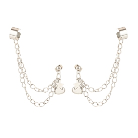 304 Stainless Steel Safety Chains Dangle Stud Earrings with Ear Cuff, Heart and Star Drop Earrings for Women