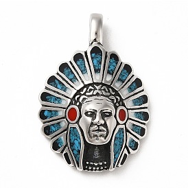 304 Stainless Steel Pendants, with Synthetic Turquoise, Indian Charm