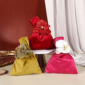 Bolsas de terciopelo, con flor artificial, bolsas de regalo de dulces bolsos de favores de boda de fiesta de navidad