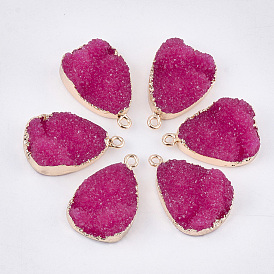 Electroplate Druzy Resin Pendants, with Iron Findings, Drop, Light Gold