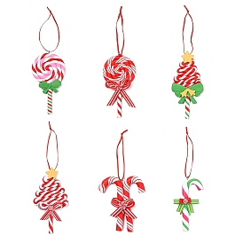 Christmas Candy Cane & Lollipop Handmade Polymer Clay Pendant Decorations, for Christmas Tree Wall Door Hanging Ornaments